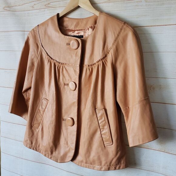 Vintage Jerry Lewis Leather Cropped Round Neck Button Front Jacket Women's Small - Picture 2 of 16